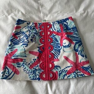 Red White & Blue Lilly Pulitzer Starfish Mini Skirt - She Sells Seashells Print